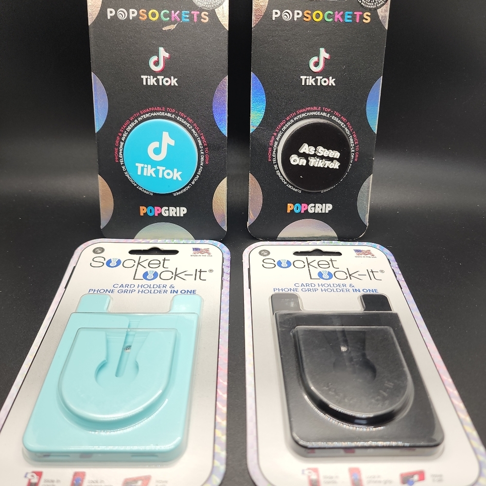 2 (two) PopSockets TIK-TOK EDITION PopGrip & Socket Lock-it (Aqua & Black)